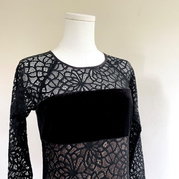 Antonio Melani Velvet Lace Sheer Panel Dress Womens 0 Black Goth Cocktail Y2K - Picture 3 of 12